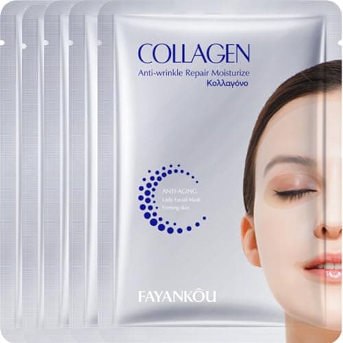 Image of FAYANKOU Bio-Active Collagen Sheet Mask Set (5 Pack) – Firming & Hydrating K-Beauty Skincare – Anti-Aging Face Masks with Hydrolyzed Collagen, Aloe Vera & Niacinamide – No Parabens or Sulfates
