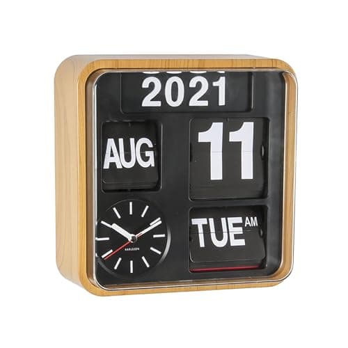 Image of Karlsson KA5364WD Calendar Wall Clock-Plastic Mini Flip, Brown, 24x24x10cm