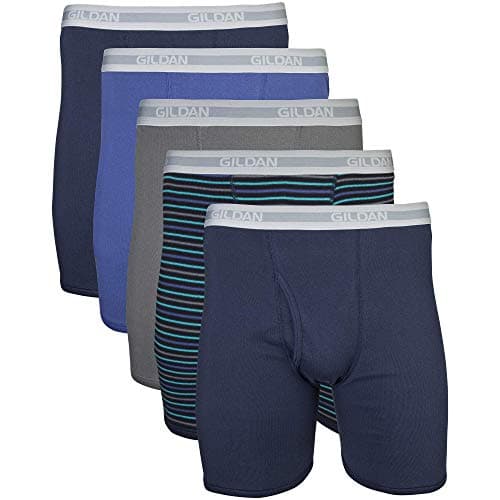 Image of Gildan Men's Underwear Boxer Briefs, Multipack, Mixed Navy (5-Pack), XXL (Pack of 5)