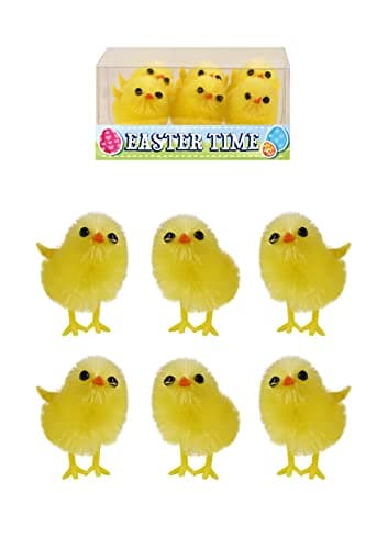 Image of HENBRANDT Pack of 6 Fluffy Yellow Chicks Mini Easter Chick Decorations for Easter Art and Crafts Little Chicken Spring Decorations Kids Egg Hunt Easter Bonnet Decoration and Cake Decorations