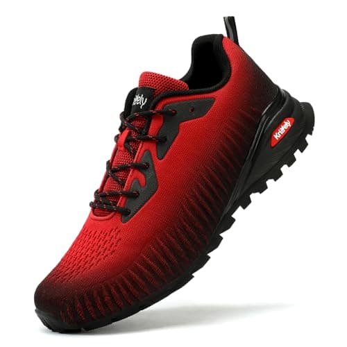 Image of Kricely Trail Running Shoes Mens Breathable Lightweight Trainers Non-Slip Low Rise Walking Shoes(Red 9)