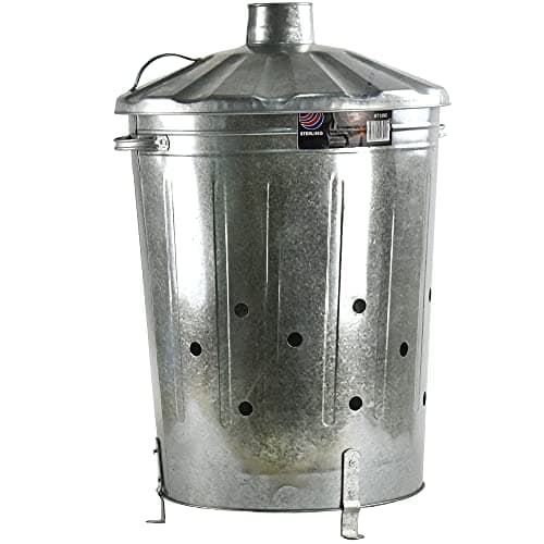 Image of Sterling Ventures 90L Large Galvanised Steel Garden Incinerator for Rubbish Waste Fire Bin