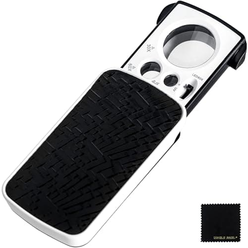 Image of Pull-out Pocket Magnifier 30X 60X 90X with Illuminated LED UV Light - Black Portable Handheld Eye Loupe Lens Magnifying Glass for Jewelry Diamonds Gems Coins Stamps Rocks Plants Home Office OS19