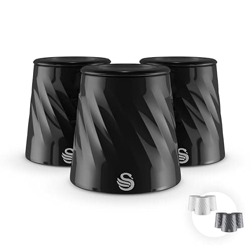 Image of Swan Windsor Set of 3 Canisters for Tea, Coffee and Sugar, Durable Iron Body Wipes Clean and Resists Scuffs, Viewing Lid, Each Canister is 1.3L, Black, SWKA18538BLK