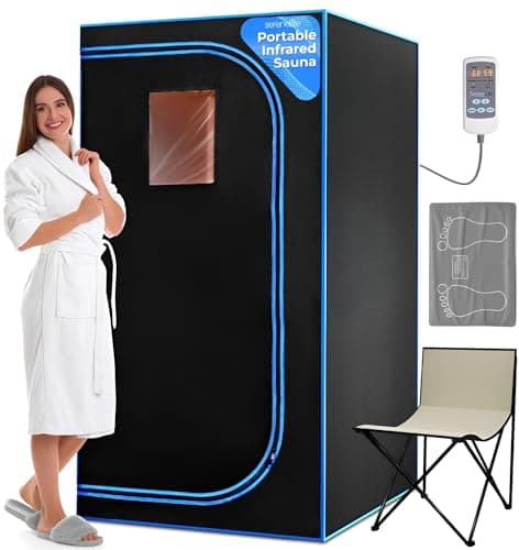 Image of SereneLife Portable Infrared Steam Sauna Tent – 1 Person Indoor Home Sauna with Foot Heating Pad, Folding Chair & Remote Control Perfect to Unwind Detox or Weightloss