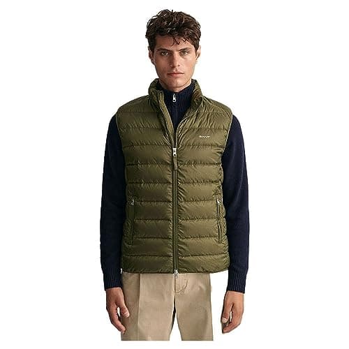 Image of GANT Men's Lightly Padded Down Vest, Evening Blue, Juniper Green, M