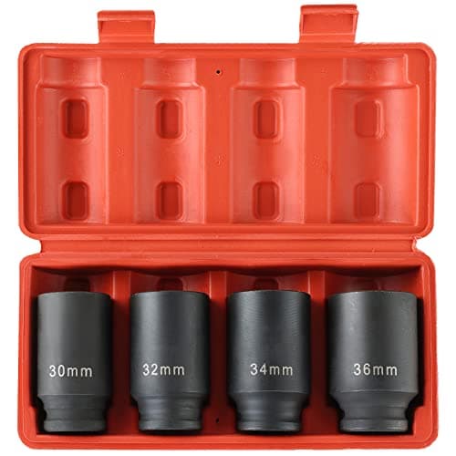 Image of DASBET 1/2" Drive Deep Impact Socket Set 4PCS Heavy Duty Drive Deep Spindle Axle Nut Impact Socket Set 12 Point, Metric 30mm, 32mm, 34mm, 36mm