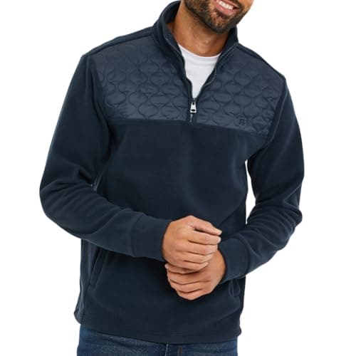 Image of Threadbare 'Pedro' Men's Quolted Quarter Neck Zip Fleece Sweatshirt, Navy, L