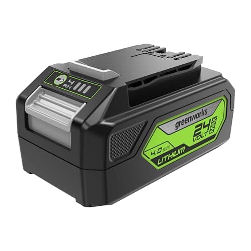 Image of Greenworks 24V Battery. Original Greenworks Rechargeable Powerful Battery. Suitable for All 24V Garden Tools. 4 Ah Lithium-Ion Battery. Fast Charging, 3-Stage charge level. 2 Year Warranty G24B4