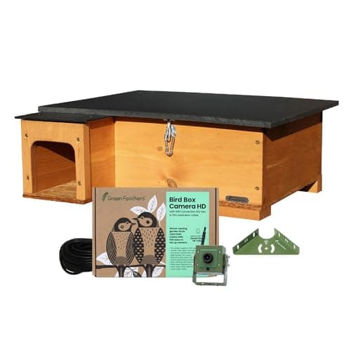 Image of Green Feathers Hedgehog House & Wifi Camera- Golden Brown With Anti Bacteria Coating, Predator Proof Outdoor Habitat, Eco Friendly Roof And Solid Wood Floor - UK Power Supply