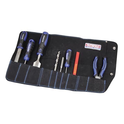 Image of Faithfull Suede Leather Tool Roll – 10 Pocket, Hand Tool Organiser with Press Stud Fastening for Carpenters, Woodworkers, Mechanics & DIY – 48 x 27cm – Black