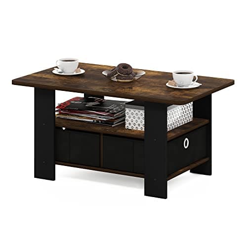 Image of Furinno ANDREY Coffee Table, Small Modern Coffee Table with Storage and Bin Drawer, Side Table for Living Room, Bedroom, Home Office, Amber Pine