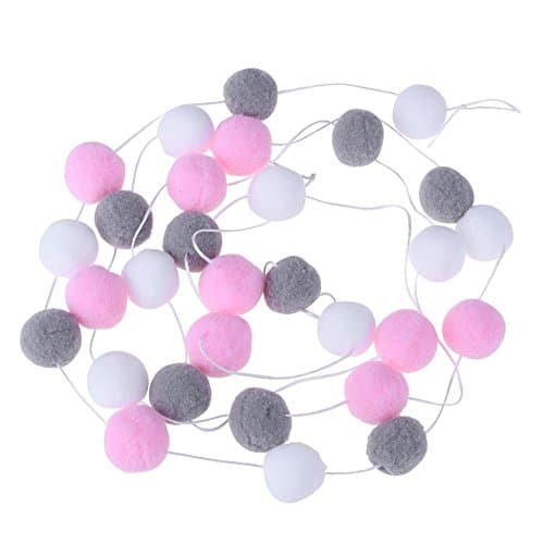 Image of 2PCS Felt Ball Garland, Colored Pom Pom Garland with 60 Balls Hanging Ornaments for Valentine's Day White Pink and Gray Felt Ball Decoration For Bedroom Party Birthday