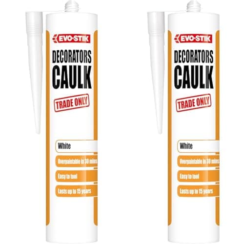 Image of EVO-STIK Decorators Caulk, Low-Movement Crack and Gap Filler, Fast-Drying, Can be Overpainted, Easy-to-Apply, Lasts Up To 15 Years, Colour: White (Pack of 2)