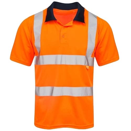 Image of shelikes Mens Hi Vis VIZ Visibility Polo Contrast 2 Two Tone Workwear Tshirt Tee Top [Orange 36 3XL]