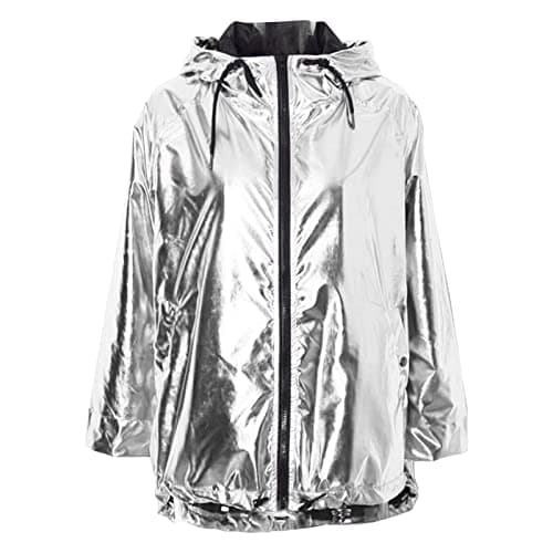 Image of Women's Lightweight Long-Sleeve Full-Zip Water-Resistant Packable Puffer Jacket Solid Color Short Down Coat Hooded (Large,Silver), Silver, Large