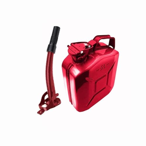 Image of ASC - 5L Red Jerry Can with Red Spout Made of Metal - for Water, Fuel, Petrol, Diesel - Heavy Duty Metal with Anti Corossion Coating and Locking Cap- 5 Litre