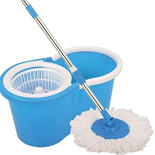 Image of Spin Mop Bucket Set with Spin 360 Wringer and 1 Microfibre Mop Pad Head Telescopic Easy Press Handle with Spin Dry Cleaning Caddy Set-Microfibre Home Cleaning Clean Floor (Sky Blue)