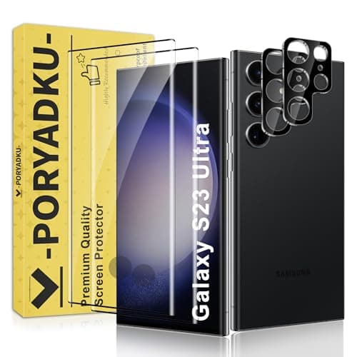 Image of JavoYion 2+2 Pack for Samsung Galaxy S23 Ultra Screen Protector and Camera Lens Protector, 9H Tempered Glass, [3D Curved Full Coverage], Fingerprint Sensor Compatible, Case Friendly