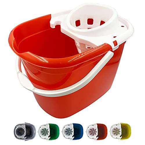 Image of Colour Coded Mop Buckets − 12L Mop Bucket with Wringer and Easy Carry Handle for Domestic and Commercial Cleaning (Red)