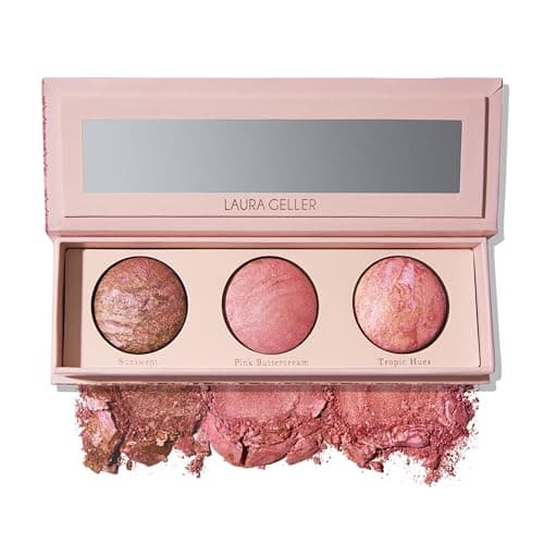 Image of LAURA GELLER NEW YORK Geller's Greatest Blush Crush Baked Blush Trio - Sunswept, Pink Buttercream, Tropic Hues - Blush-n-Brighten Marbleized Blush Palette - All Skin Tones