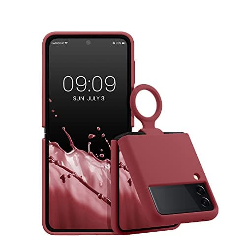 Image of kwmobile Case Compatible with Samsung Galaxy Z Flip 3 5G - Case Soft Cover with Silicone Finish and Finger Ring Loop - Dark Rose