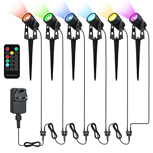 Image of Tomshine Garden Spotlights Mains Powered,12V 6.56FT RGBW Garden Spike Lights Ip65 Waterproof Outdoor Decorative for Pathway Patio Yard