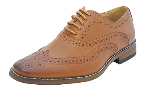 Image of Goor Boys Leather Lined Lace Up Smart Brogues Shoes, Tan , 3 UK