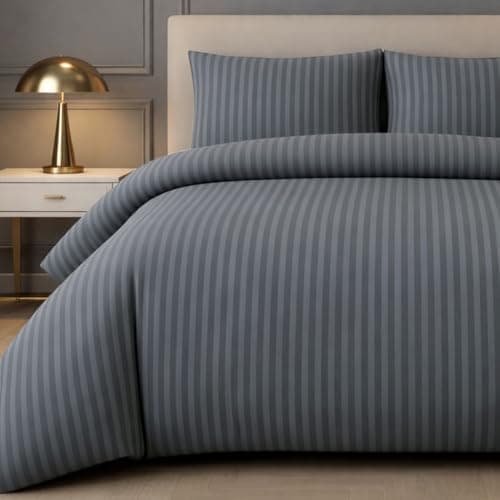 Image of Lazzaro Satin Stripe King Size Duvet Cover Sets - Premium Hotel Quality Quilt Cover King Size Bedding Set 3 Pcs - Ultra Soft Hypoallergenic Kingsize Duvet Cover Sets With Zipper Closure