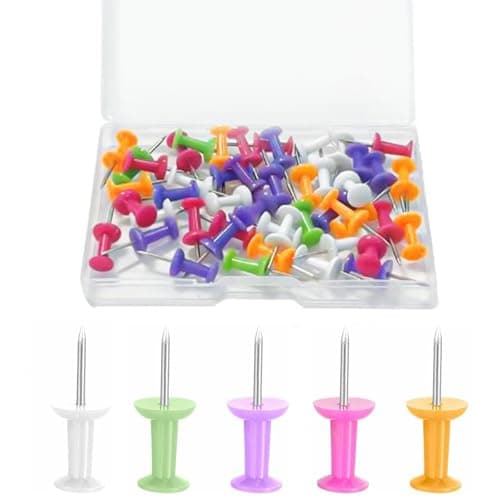 Image of 200 PCS Push Pins with Clear Box, Cork Board Pins, Pins for Pinboard Notice Board Map Drawing Home Office Craft Businesses School (Multicolor)