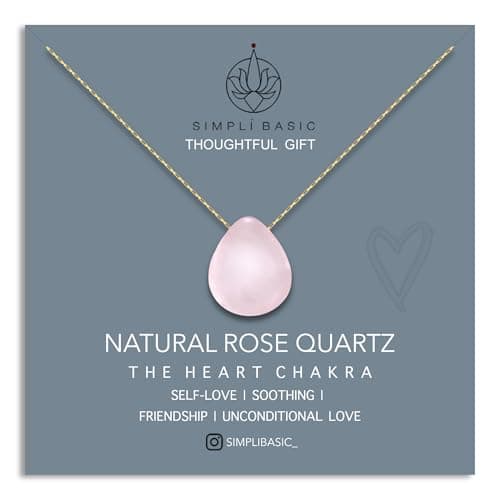 Image of SIMPLÍ BASIC 18k Gold Plated Teardrop Rose Quartz Pendant Necklace/Gold Jewellery for Women/Natural Healing Stone Charm/Presented in Gift Box