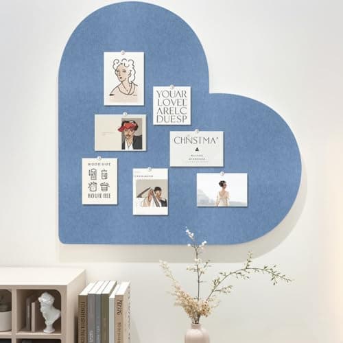Image of Heart-Shaped Felt Letter Board,Felt Memo Bulletin Panels,Wall Mounted Cork Board for Office Classroom Memory for Jewelry Organizer Wedding Decor (Blue)