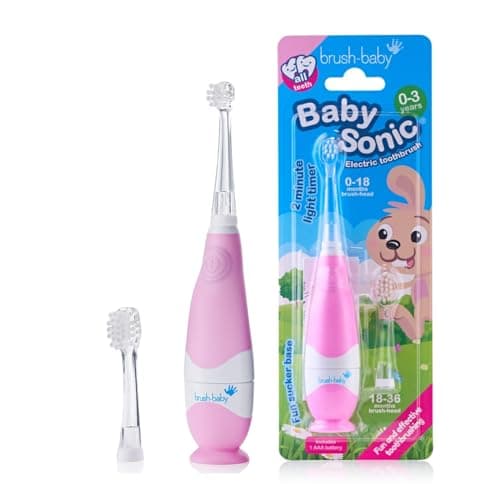 Image of Brush Baby BabySonic Electric Toothbrush for Ages 0-3 Years - Includes 2 Sensitive Brush Heads (Pink)