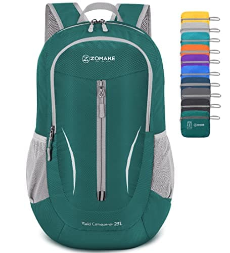 Image of ZOMAKE Lightweight Foldable Backpack, Packable Rucksack 25L Folding Small Back Pack Foldaway Ultralight Daypack for Women Men Travel Hiking Walking (Dark Green)