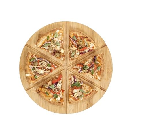 Image of MAGNA RETAIL Bamboo Pizza Cutting Board | 33cm Serving Pizza Tray with 6 Groove Guides | Serving Platter | Round Board