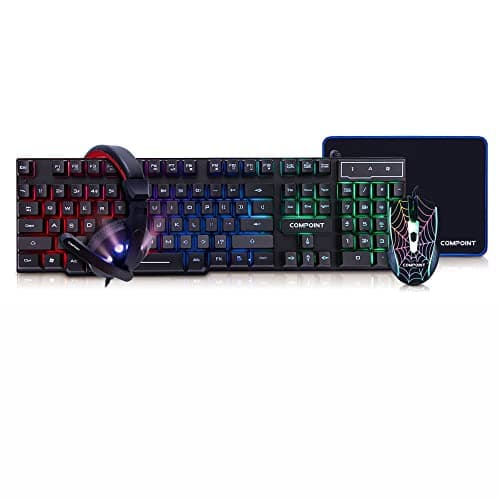 Image of Compoint 4-in-1 Gaming Bundle - Computer Gaming Set of Q-LED Keyboard, Optical Gaming Light Up Keyboard, Gaming Headset, Mouse Pad - Multi Color Gaming Keyboard Mouse Combo for Xbox, Ps5 Gamer Pack.