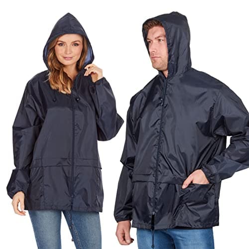 Image of Style It Up Unisex Mens Ladies Water Resistant Plain Raincoat Kagools Jacket Hooded Cagoule (Navy, S)