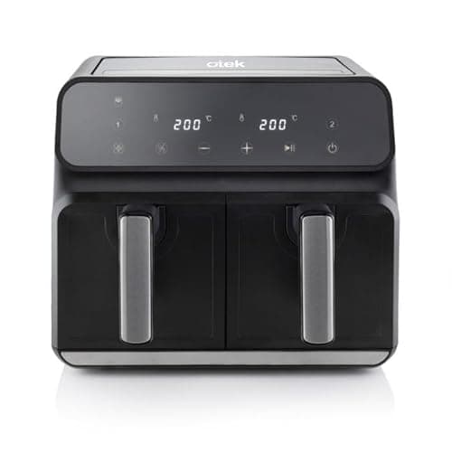 Image of Otek 8L Air Fryer Dual Zone | 1700W | Extra Large | 2 Drawers 4L + 4L | Touch Display | Low Fat |Oil Free Frying | Compact Cooker Oven | Adjustable Temperature Control | Timer | OTAF801D | Black