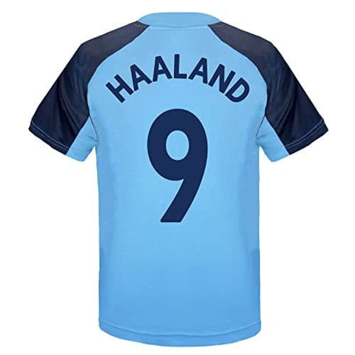 Image of Manchester City F.C. Boys Haaland 9 Poly Kit T-Shirt Sky Blue 12-13 Years