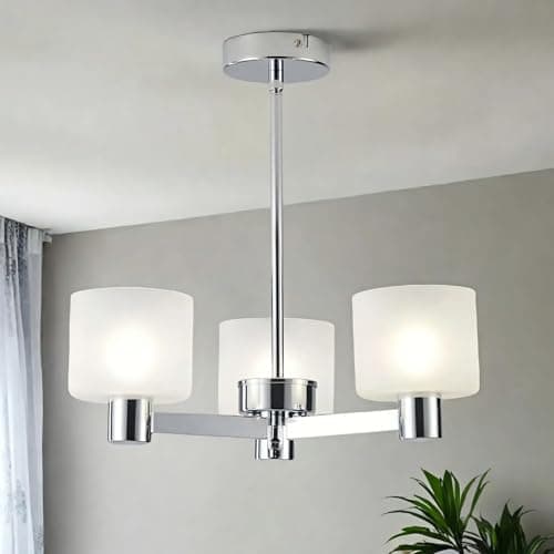 Image of HARPER LIVING 3 Lights Chandeliers Ceiling Light, Chrome Semi Flush Ceiling Lamp with Sanded Glass Shades, 3xG9 Modern Ceiling Lighting for Living Room Bedroom Kitchen Hallway Dining Room