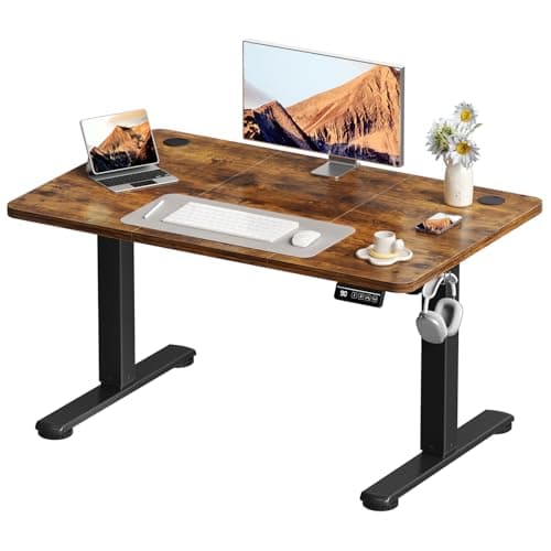 Image of Devoko Electric Standing Desk 110x60cm Sit Stand Table Height Adjustable Desk with Backpack Hook and Memory Smart Pannel, Home Office Desk with Splice Board, Rustic Brown