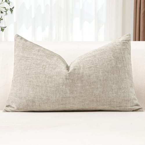 Image of JOTOM Chenille Cushion Covers 40x60 cm Soft Beige Decorative Throw Pillow Covers 16x24 Inch Lumbar Cushion Case Solid Pillowcases for Couch Sofa Living Room Bed Home Decor (Beige)