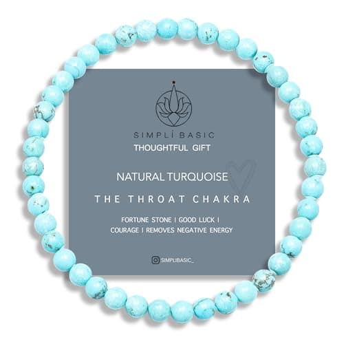 Image of SIMPLÍ BASIC Natural Turquoise Healing Gemstone Bracelet 4mm Bead | Purification of The Heart | Evil Eye Beads | Removes Negative Energy | Inc Gift Box