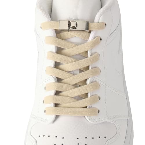 Image of CCSOFTIME No Tie Khaki Elastic Laces,Stretchy Quick Lock Trainers Shoelaces for Kids Adults,8mm None Tie Shoelaces for Converse Air Force 1 Running Walking Boots,(1Pair-120cm)