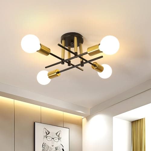 Image of Pheashine Modern Chandeliers Ceiling Lights Living Room, 4-Light Semi Flush Mount Ceiling Lights with E27 Base, Industrial Vintage Ceiling Lighting Fixture for Kitchen, Bedroom, Dining Room
