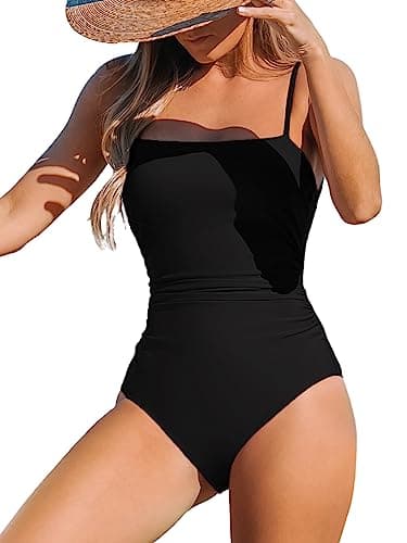 Image of CUPSHE Women Swimsuit One Piece Square Neck Cutout Back Swimming Costume Tummy Control with Adjustable Spaghetti Straps Bathing Suit Swimwear Black M