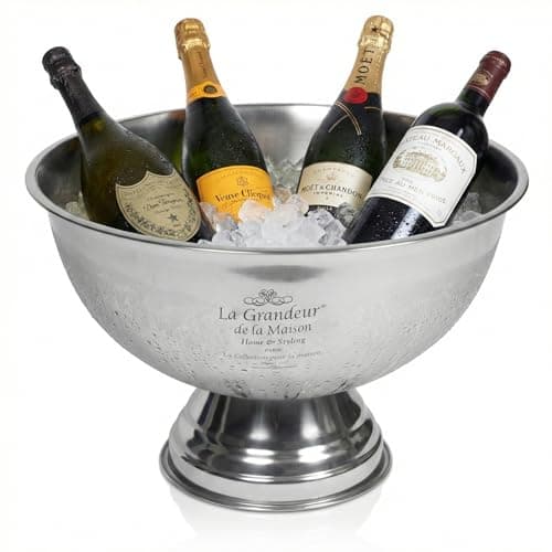 Image of URBN-CHEF Large Stainless Steel Punch Bowl Metal Champagne Wine Beer Ice Party Bucket