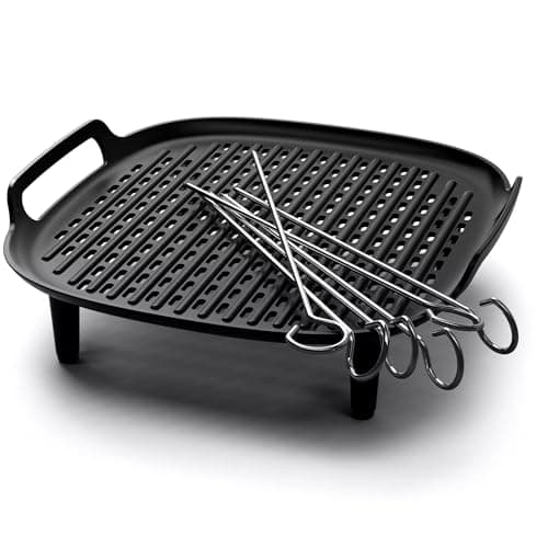 Image of Philips Airfryer Accessory Grill Kit XXL, Non-Stick Grill Plate, Double Layer Cooking, With 6 Skewers, Dishwasher Safe, Recipe app, Black (HD9959/00)