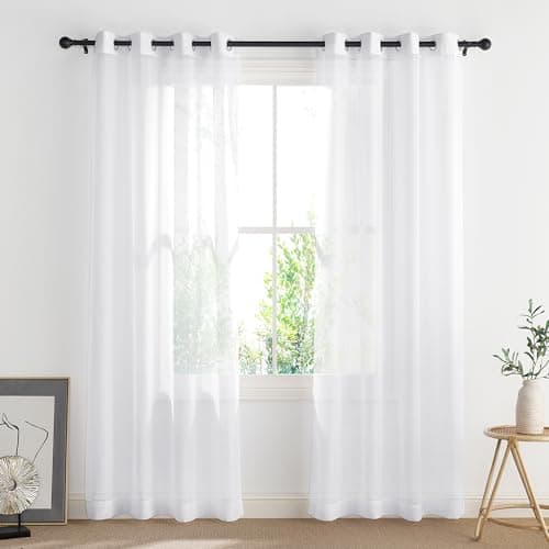 Image of PONY DANCE White Voile Curtains 84 Drop - Window Net Curtains with Light Filtering for Bedroom/Living Room, Home Decoration Grommet Airy & Lightweight Elegant Sheer Panels, Set of 2, 54 x 84 inches