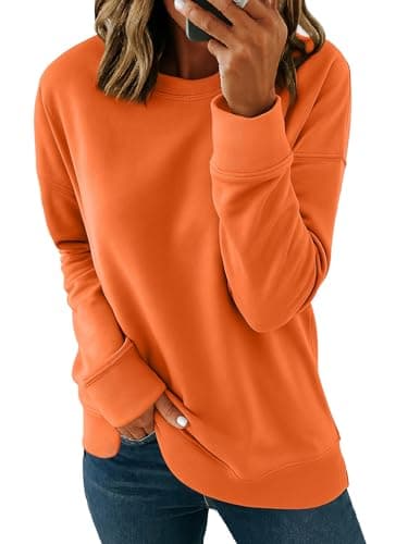 Image of SMENG Ladies Sweatshirts Long Sleeve Lightweight Fall Sweatshirt Round Neck Casual Cotton Tops For Women UK Orange XL